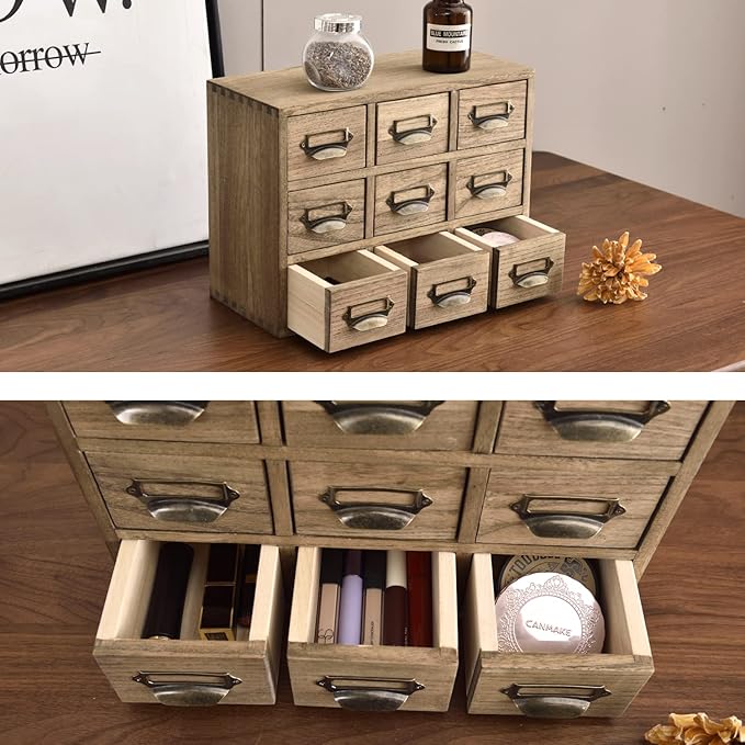 KIRIGEN Wooden Desk Storage Cabinet 9 Drawers Mini Chest with Metal Handles Desktop Organizer Storage Box for Home Office Dark Brown(9CG-DBR)