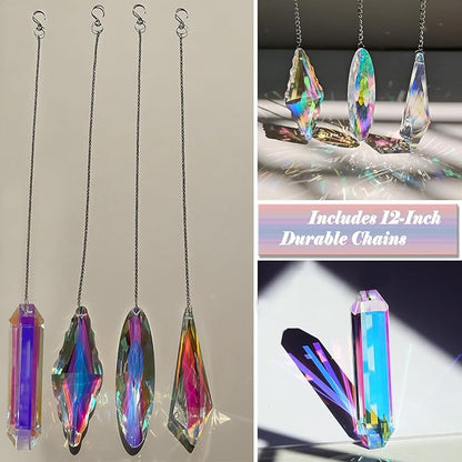 4PCS Crystal Sun Catchers Prisms for Windows Hanging Crystal Prisms Rainbow Maker Window Garden Fantasy Aesthetic Home Decor -AB Color Prism Suncatcher
