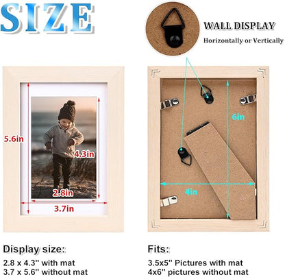 KINLINK 4x6 Frame White Oak, Solid Wood 4 x 6 Picture Frame with Acrylic Plexiglass for 3.5x5 with Mat, Tabletop and Wall Display Photo Frames 4x6 White Oak, 4 Pack