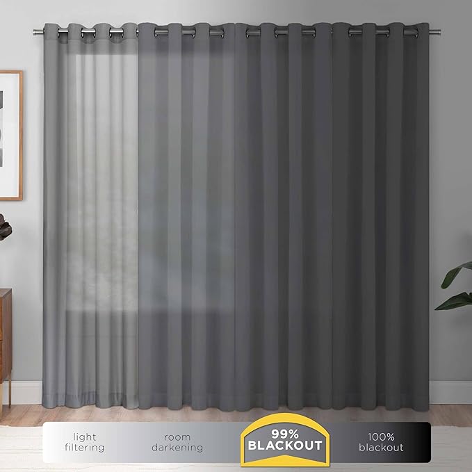 Eclipse Extra Wide Grommet Curtain, Kendall Sliding Patio Door Curtain Panel, Solid Textured Thermal Insulated and Noise Reducing Curtains, (1 Panel), 84 in Long x 100 in Wide, Ivory