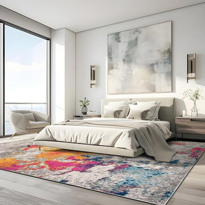 Rugshop Distressed Abstract Watercolor Area Rug, Non-Shedding Multicolor Carpet for Living Room or Open Apartment Layout, 6'6" x 9'