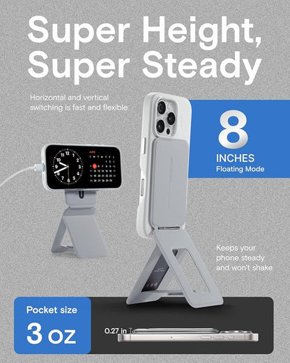 MOFT Phone Tripod Stand Selfie Stick for iPhone, Multi-Angles iPhone Stand, Lightweight & Portable Phone Holder, Strong Magnets, MOVAS Vegan Leather, Travel Essentials, Cement (Without Card Slot)
