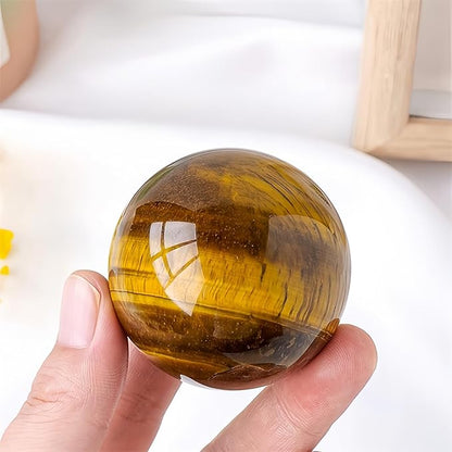 Natural Clear Quartz Crystal Sphere with Stand，5PC Real Crystals Ball, Clear Quartz Small Ball Decor (Tiger Eye Ball)