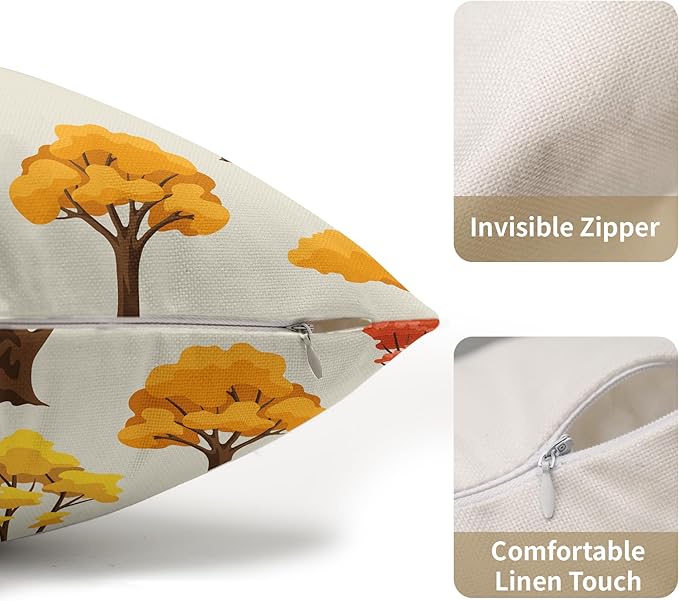 Fall Lumbar Pillow Covers 12x20 Set of 2 Red Orange Maple Tree Leaf Autumn Outdoor Pillows Case with Zipper Forest Print Pattern Decorative Cushion Rustic Decoration Farmhouse Sofa Couch Bed Decor