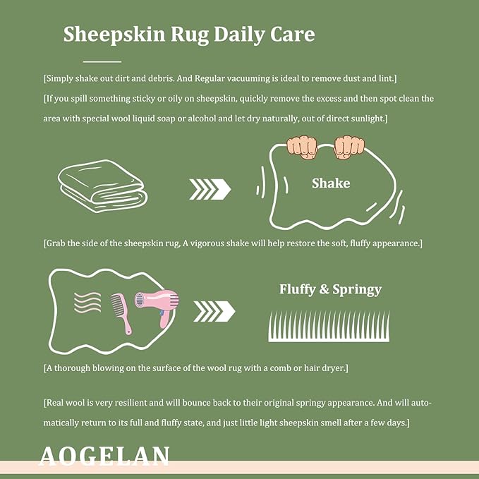 Fluffy Real Sheepskin Rug, Shaggy Fur Premium Soft Bedroom/Living Room Area Rug for Soft Fur Pray Pup Carpet Cushion, Chair Sofa Seat Cover(Wolf Tipped, Single Pelt/2FT*3FT)