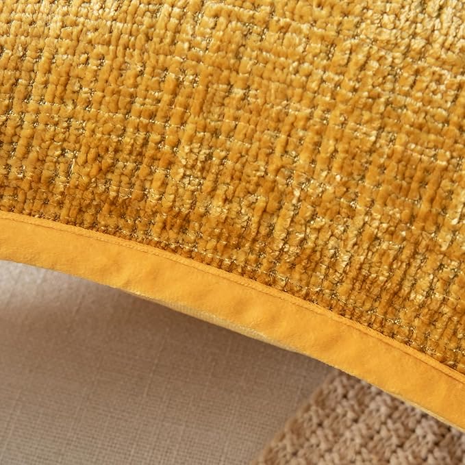 Yaertun Pack of 2 Chenille Textured Decorative Throw Pillow Covers Accent Solid Cushion Cover Soft Cozy Pillow Case with Velvet Back for Couch Sofa Bed Living Room 22x22 Inch Yellow