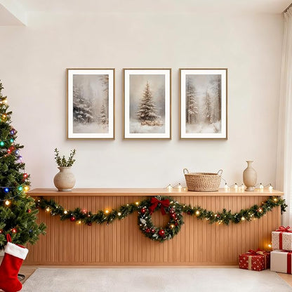 Winter Snowy Forest Landscape Framed Canvas Wall Art Set,Modern Woodland Frosty Scenery Wall Decor,Nature Snow Covered Pine Tree Botanical Artwork for Living Room, Bedroom,Farmhouse- 16"x24"x3