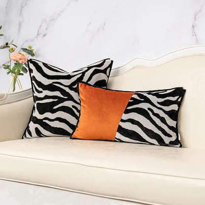 Yangest Black Square Pillow Cover Cut Velvet Zebra Print Cushion Cover Luxury Modern Pillowcover for Couch Living Room Bedroom, 20x20 Inch