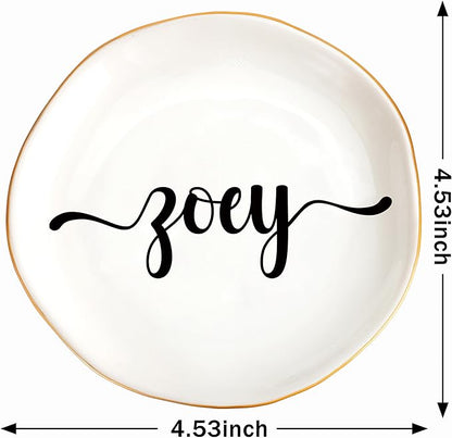JoycuFF Zoey Personalized Name Ceramic Jewelry Tray, Mothers Day Christmas Anniversary Engagement Birthday Gifts for Women Couples, Trinket Dish for Rings Earrings Necklaces Bracelets Keys