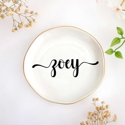JoycuFF Zoey Personalized Name Ceramic Jewelry Tray, Mothers Day Christmas Anniversary Engagement Birthday Gifts for Women Couples, Trinket Dish for Rings Earrings Necklaces Bracelets Keys