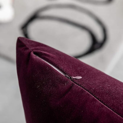 Set of 2 Comfortable Velvet Throw Pillow Cases, Decorative Solid Cushion Covers for Sofa Couch and Bed - 20"x20", Burgundy