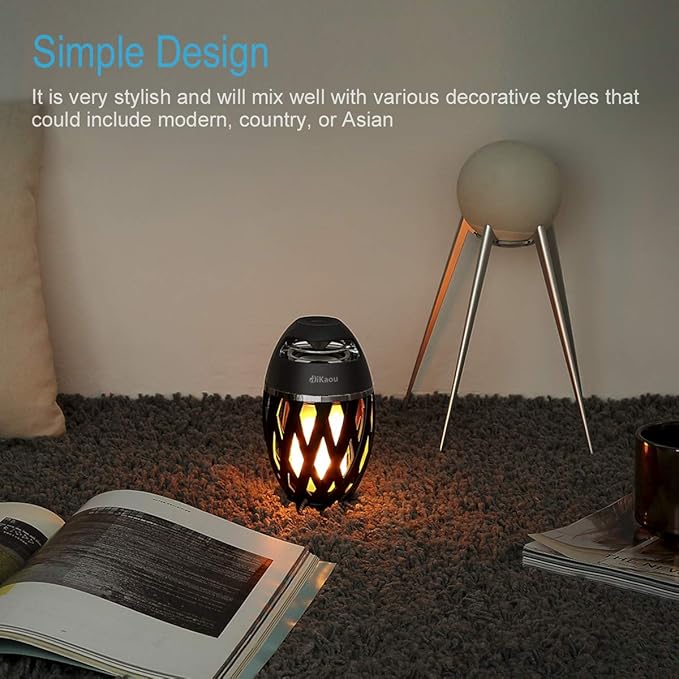 LED Flame Outdoor Table Lamp Torch Table Lamp with Blutooth Speaker, Rechargeable Ambience Lantern with Flickers Warm Light for Patio/Porch/Home Decor, Best Gift for Men Women Teens Kids