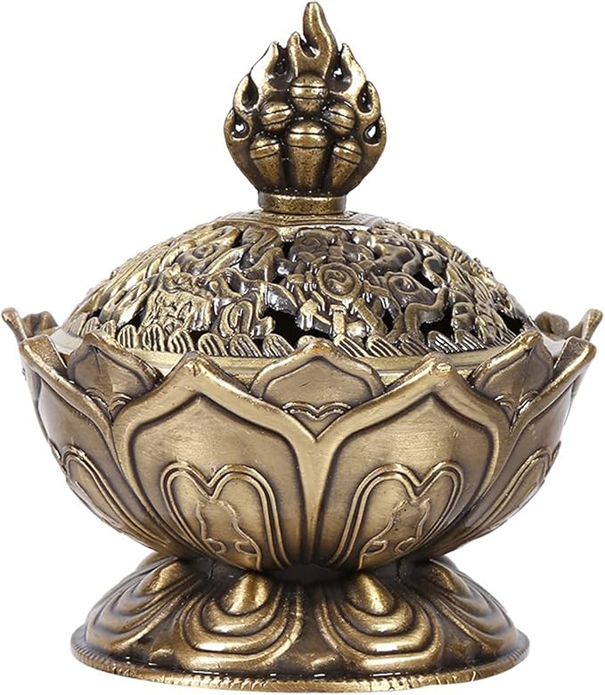 Lotus Incense Burner Holder Cone Incense Holder 9 Holes Vintage Incense Burner Cover for Stick and Cone Incense(Bronze)