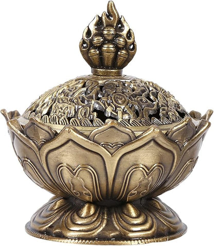 Lotus Incense Burner Holder Cone Incense Holder 9 Holes Vintage Incense Burner Cover for Stick and Cone Incense(Bronze)