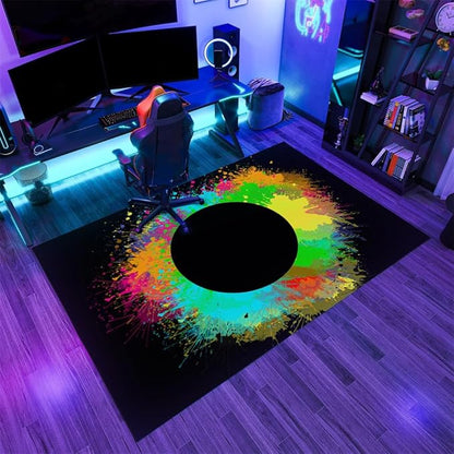 Abstract Paint Splash Rug 6x9 Large Area Rugs Colorful Paint Black Hole Rugs Non Slip Low Pile Indoor Washable Carpet for Living Room Farmhouse Bedroom Apartment Home Decor Floor Mats