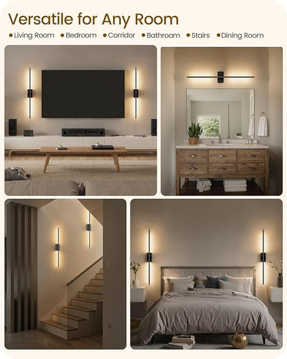 34.6" Wireless Battery Operated Wall Sconces Set of Two,Rechargeable Lamp with Remote, 360° Rotation, 10000mAh Battery, Touch Dimmable Lights for Living Room Hallway Bedroom, Black B05YBP205