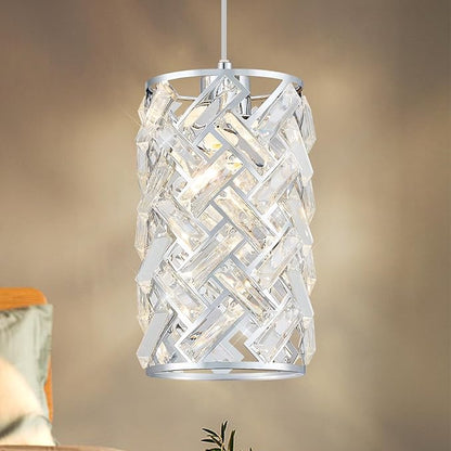 Modern Chrome Crystal Pendant Light Fixture – Adjustable Mini Chandelier Hanging Light for Kitchen Island, Dining Room, Bedroom, Hallway, or Foyer