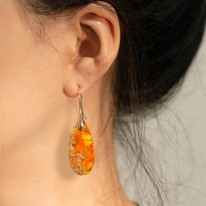 Natural Healing Stone Fishhoop Dangle Drop Earrings Statement Gold silver earrings