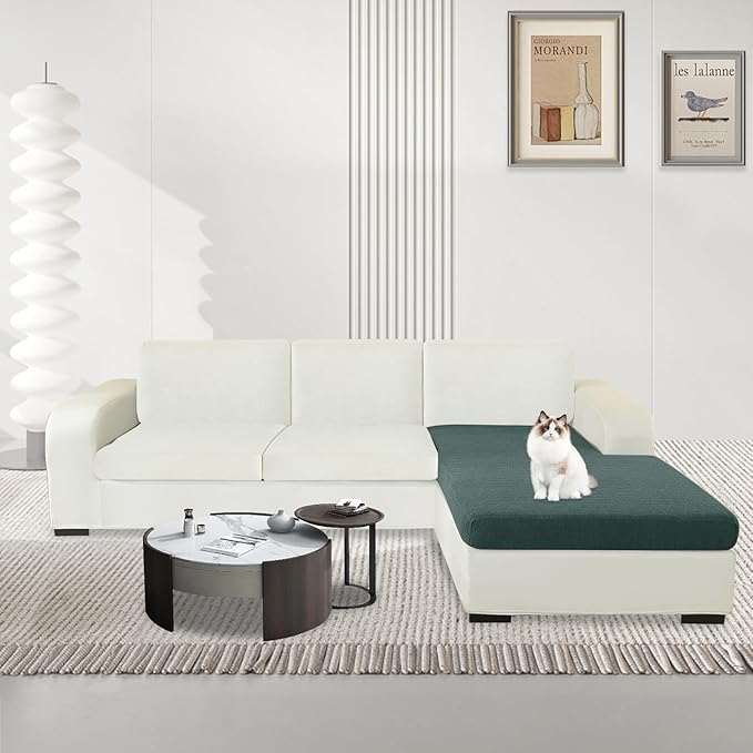 MAXIJIN Waterproof Sectional Couch Covers for L Shape Chaise Lounge 1 Piece Chaise Couch Cover, Couch Cushion Covers for Left/Right Sectional Sofa with Elastic Bottom (Chaise Cover, Pea Green)