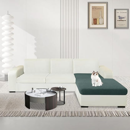 MAXIJIN Waterproof Sectional Couch Covers for L Shape Chaise Lounge 1 Piece Chaise Couch Cover, Couch Cushion Covers for Left/Right Sectional Sofa with Elastic Bottom (Chaise Cover, Pea Green)