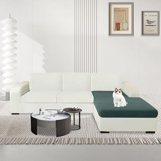 MAXIJIN Waterproof Sectional Couch Covers for L Shape Chaise Lounge 1 Piece Chaise Couch Cover, Couch Cushion Covers for Left/Right Sectional Sofa with Elastic Bottom (Chaise Cover, Pea Green)