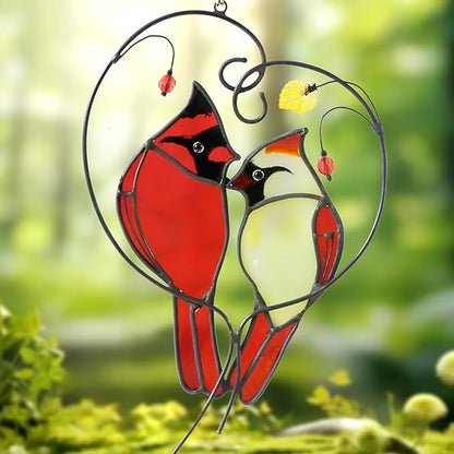 Cardinal Suncatcher Stained Glass for Window Hanging,Cardinal Gifts for Women,Red Birds Sun Catchers Christmas Decoration for Windows,Best Gift for Mom,Memorial Gifts for Birds Lover
