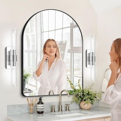 Nickle Wall Sconce Wall Sconces Set of Two, 22.8" Vanity Lights for Bathroom, Silver Sconces Wall Lighting 2-Light, Modern Wall Lights for Bedroom Living Room Bathroom Hallway
