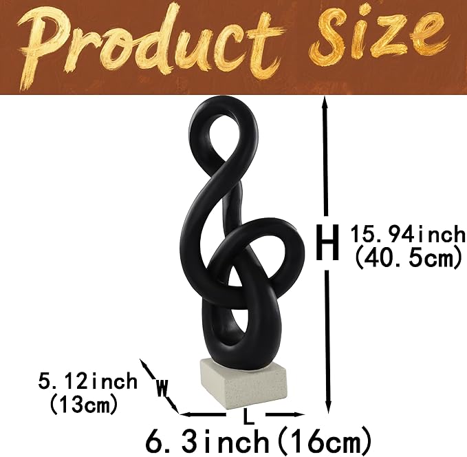16" Modern Abstract Ribbon Decorative Sculpture, Knot Sculptures,Home Decor,Coffee Table Statues,Dining Living Room Desk Decor（Black）