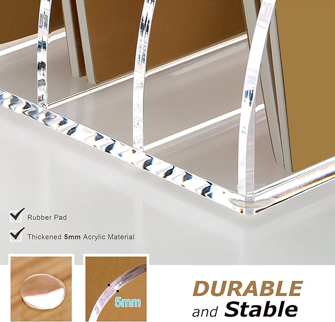 SANRUI Acrylic Desk File Organizer, 4 Vertical Compartments Clear Magazine File Holder Workspace Sorters, Folder Rack for Office Accessories Organization Storage