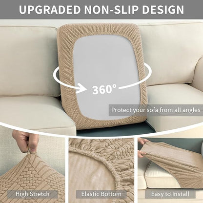 Easy-Going Waterproof Couch Cushion Covers for Couches and Sofas, Stretch Jacquard Sofa Seat Cover Replacement for Dogs, Pets & Kids, Durable Furniture Protector for Oversized Sofa Cushions, Camel
