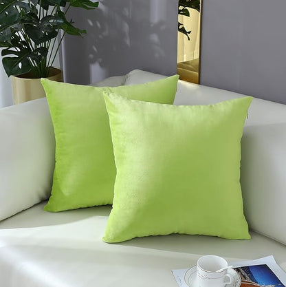 mixeoo Comfy Lime Green Throw Pillow Covers Decorative Square Solid Thick Velvet Super Soft Cushion Cases Home Decor for Sofa Couch Living Room Chair, Set of 2, 20 x 20 Inch