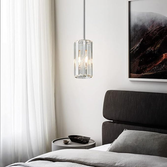 Chrome Pendant Lighting Modern Pendant Light Mini Crystal Chandeliers Adjustable Pendant Light Fixture for Kitchen Island Dinning Room Corridor Bedroom(Chorme 2-Pack)