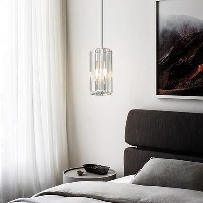 Chrome Pendant Lighting Modern Pendant Light Mini Crystal Chandeliers Adjustable Pendant Light Fixture for Kitchen Island Dinning Room Corridor Bedroom(Chorme 1-Light)