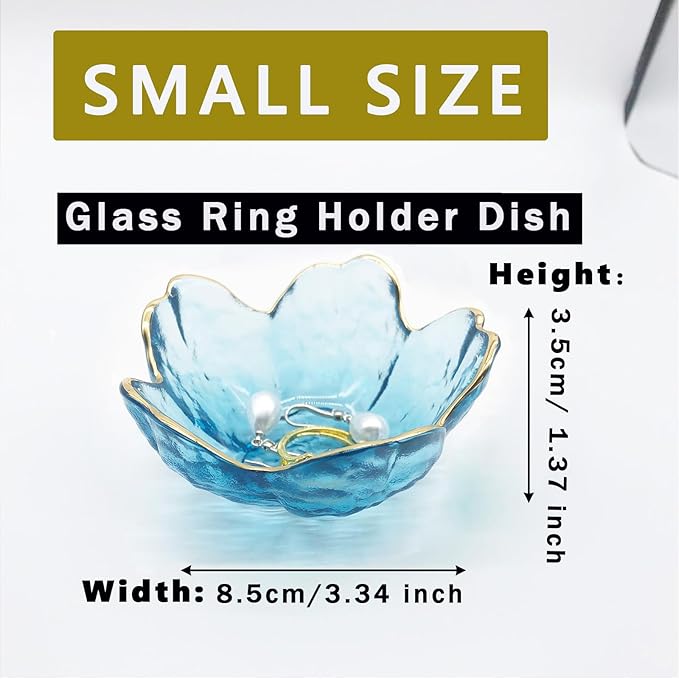 Small Ring Dishes for Women, Glass Jewelry Dish, Crystal Ring Holder Dish Trinket Bowl, Flower Jewelry Holder Dish, Nightstand Decor Jewlery Plate, Jewelry Bowl Dish for Rings, Keys, Gift