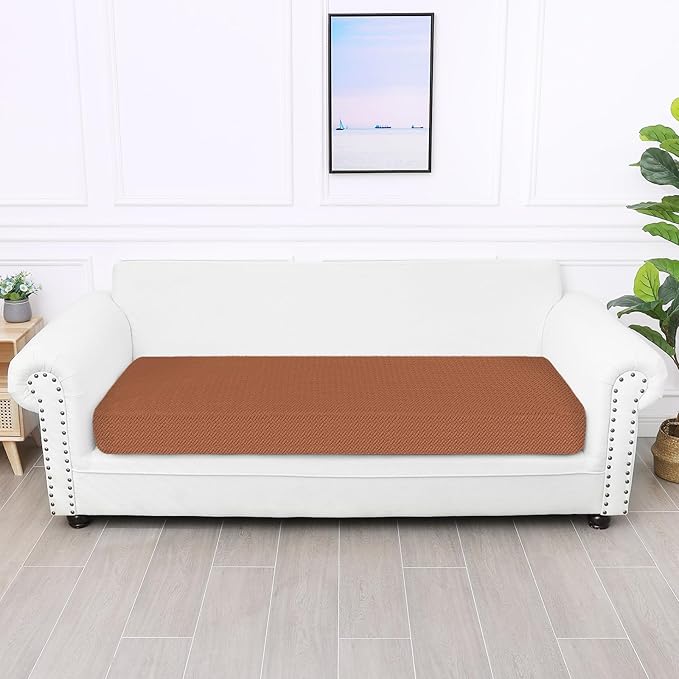 Smiry Waterproof Couch Cushion Covers, Stretch Jacquard Thick Sofa Cushion Covers, Washable Seat Slipcover Elastic Furniture Protector for Pets, Kid (Large, Rust)