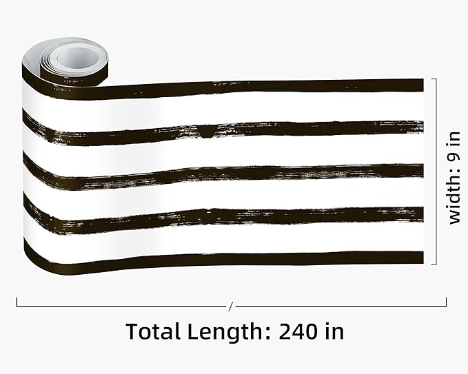 FLFK Wallpaper Border - Black and White Striped Wall Borders Decal Peel and Stick Trim 9" x 240"