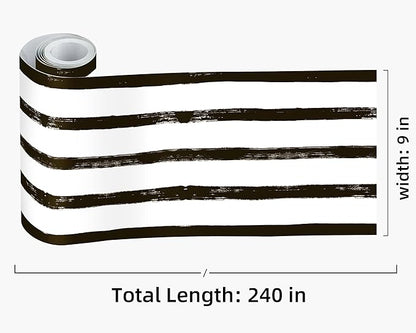 FLFK Wallpaper Border - Black and White Striped Wall Borders Decal Peel and Stick Trim 9" x 240"