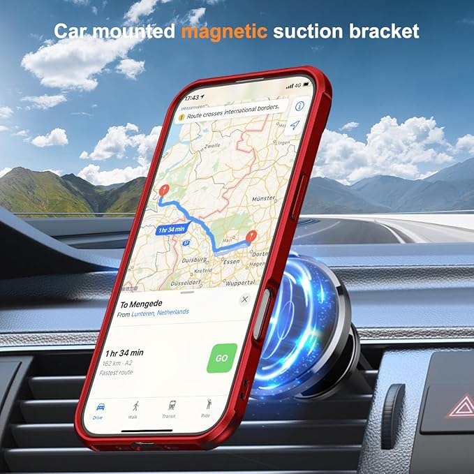 Compatible with iPhone 17 Air Case with Invisible Magnetic O-Ring Stand Military-Grade Phone Case for iPhone 17 Air 6.5" [Compatible with Mag-Safe][Great Grip Feeling], Red