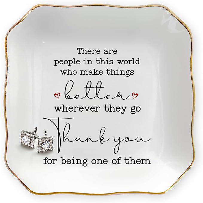 OASSIE Thank You Gifts for Women - 4"x4" Ceramic Jewelry Dish Tray - Galentines Day Birthday Appreciation Inspirational Gifts for Women Coworker Teacher Friend Employee Boss, Retirement Gift for Woman