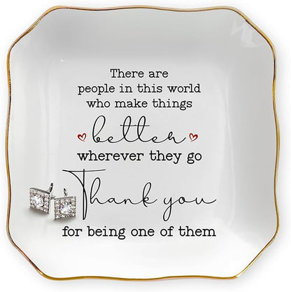 OASSIE Thank You Gifts for Women - 4"x4" Ceramic Jewelry Dish Tray - Galentines Day Birthday Appreciation Inspirational Gifts for Women Coworker Teacher Friend Employee Boss, Retirement Gift for Woman