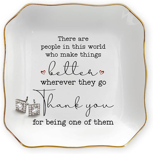 OASSIE Thank You Gifts for Women - 4"x4" Ceramic Jewelry Dish Tray - Galentines Day Birthday Appreciation Inspirational Gifts for Women Coworker Teacher Friend Employee Boss, Retirement Gift for Woman