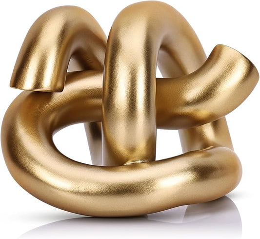 LCCCK Funky Abstract Gold Knot Knick Knacks - Gold Accent Decor for Coffee Table & Tv Stand, Modern Geometric Sculpture Scandinavian Minimalist Home Statue Decorative Objects Entryway Bookcase Book