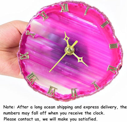 JIC Gem Agate Clock Crystal Desk & Shelf Clocks Home Decor (Pink)