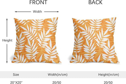 Fall Leaf Pillow Covers 20x20 Set of 2 Orange White Seasonal Autumn Leaves Rustic Decorative Square Throw Pillows Outdoor Pillowcase Farmhouse Linen Cushion Case Decor for Home Sofa Couch Bed