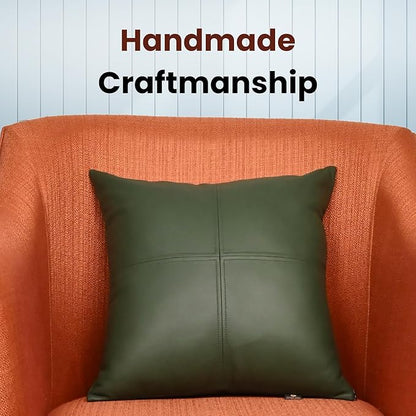 LL LEATHER LOVERS Lambskin Leather Pillow Cover, Hand Panel Stitched Leather Decorative Throw Pillow Covers for Couch Sofa Bed Living Room Garden (20x20 Inches, Dark Green Pack of 1)