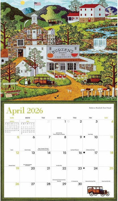 Carousel Calendars Charles Wysocki Americana Deluxe Wall Calendar 2026 – Timeless Vintage Scenes, Premium Large Format Calendar Jan-Dec 2026, 12″ × 14″