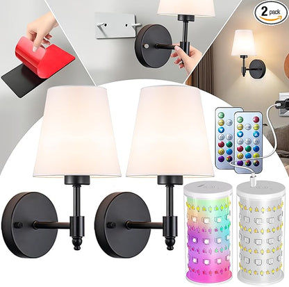 Battery Operated Wall Sconce: Renter Friendly Peel and Stick Adhesive Wall Light Easy to Install, Rechargeable Wireless Wall Lamp for Bedroom Living Room DIY Home Wall Decor