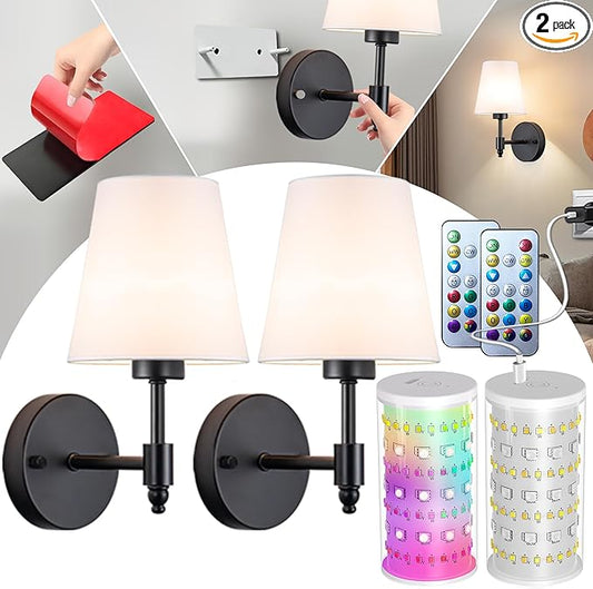 Battery Operated Wall Sconce: Renter Friendly Peel and Stick Adhesive Wall Light Easy to Install, Rechargeable Wireless Wall Lamp for Bedroom Living Room DIY Home Wall Decor
