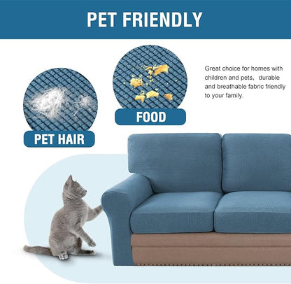 H.VERSAILTEX Multi-Pieces Sofa Covers Stretch Couch Covers Form Fitted Seats and Back Cushions Covers (3 Seat Covers Plus 3 Back Cusion Covers, Bonus 2 Armrest Covers), Dusty Blue