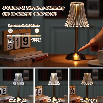 Liliful 8 Pcs Cordless Table Lamp Rechargeable Touch LED Small Gold Portable Battery Operated USB-c Desk Lamp 3 Color Dimmable for Bedroom Living Room Dining (Gold,Rose Style)